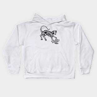 Cat’s skeleton chasing a frog Kids Hoodie